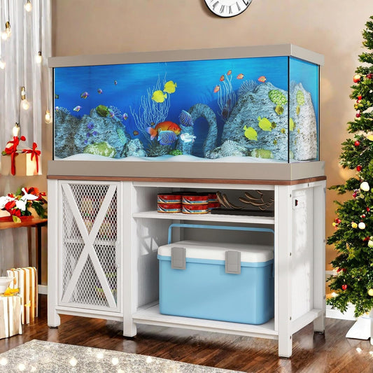 YITAHOME Heavy Duty 55-75 Gallon Aquarium Stand with Power Outlets, Cabinet for Aquarium Accessories Storage - Metal Fish Tank Stand Suitable for Fish, Turtle Tank, 880LBS Capacity, White