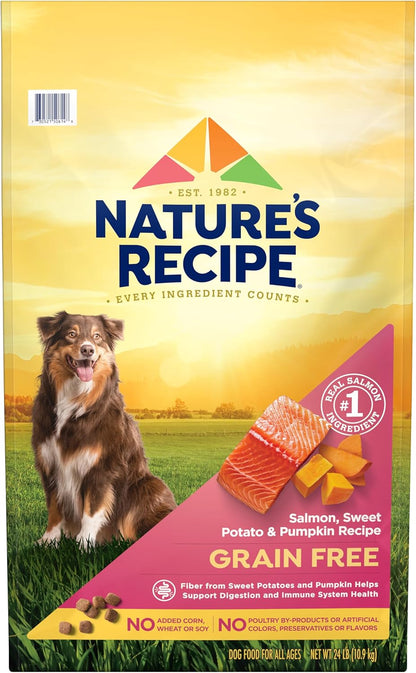 Nature’s Recipe Grain Free Dry Dog Food Salmon, Sweet Potato & Pumpkin Recipe, 24 lb. Bag