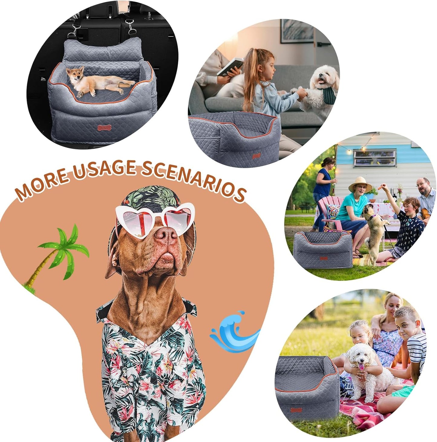 Dog Car Seat - Memory Foam Dog Booster Seat for Small Dogs Up to 25lbs-Elevated Pet Car Seat with Storage Pockets and Dog Seat Belt-Soft Pet Travel Bed for Front & Back Seats-Removable Washable-Grey