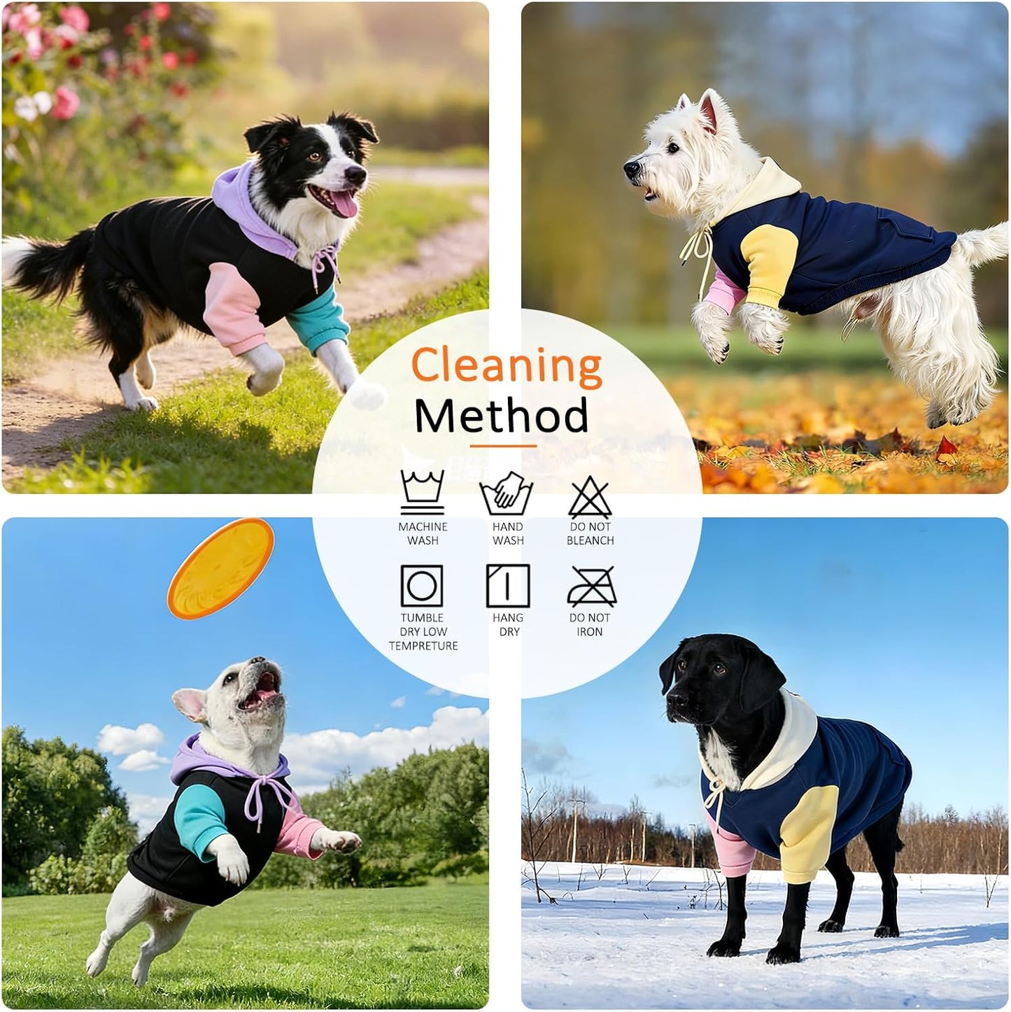 2 Pack Fleece Lined Dog Hoodie for Small Medium Large Dogs, Soft Warm Dog Sweater Jackets Winter Fall Pet Hooded Clothes Custume Dogs Sweatshirt with Leash Hole and Pocket, Black and Navy Blue, SM