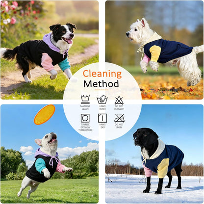 2 Pack Fleece Lined Dog Hoodie for Small Medium Large Dogs, Soft Warm Dog Sweater Jackets Winter Fall Pet Hooded Clothes Custume Dogs Sweatshirt with Leash Hole and Pocket, Black and Navy Blue, SM