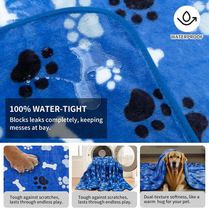 Dog Blanket Paw Bone Pattern 1 Pack 3 Colorful 40"*30" Super Soft Warm Flannel Sofa Cover Car Bed Protector, Urine Proof Washable Outdoor Pet Blanket for Puppy Large Dogs & Cats