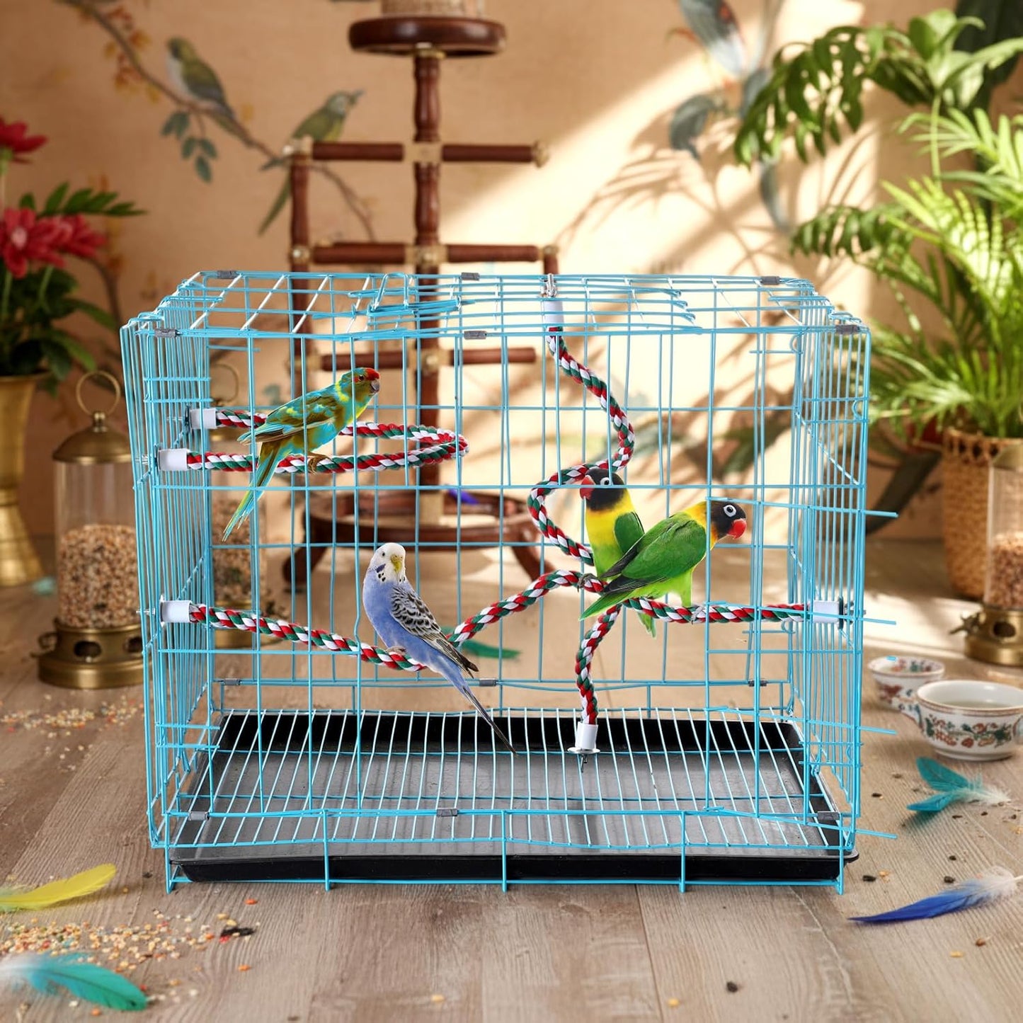 Novabright 6 Pcs Bird Rope Perch Stand Toys U Shape Large Bird Swing Perch Parrot Climbing Standing Cage Accessories for Parakeet, Cockatiel, Budgie, Lovebirds, Parrots