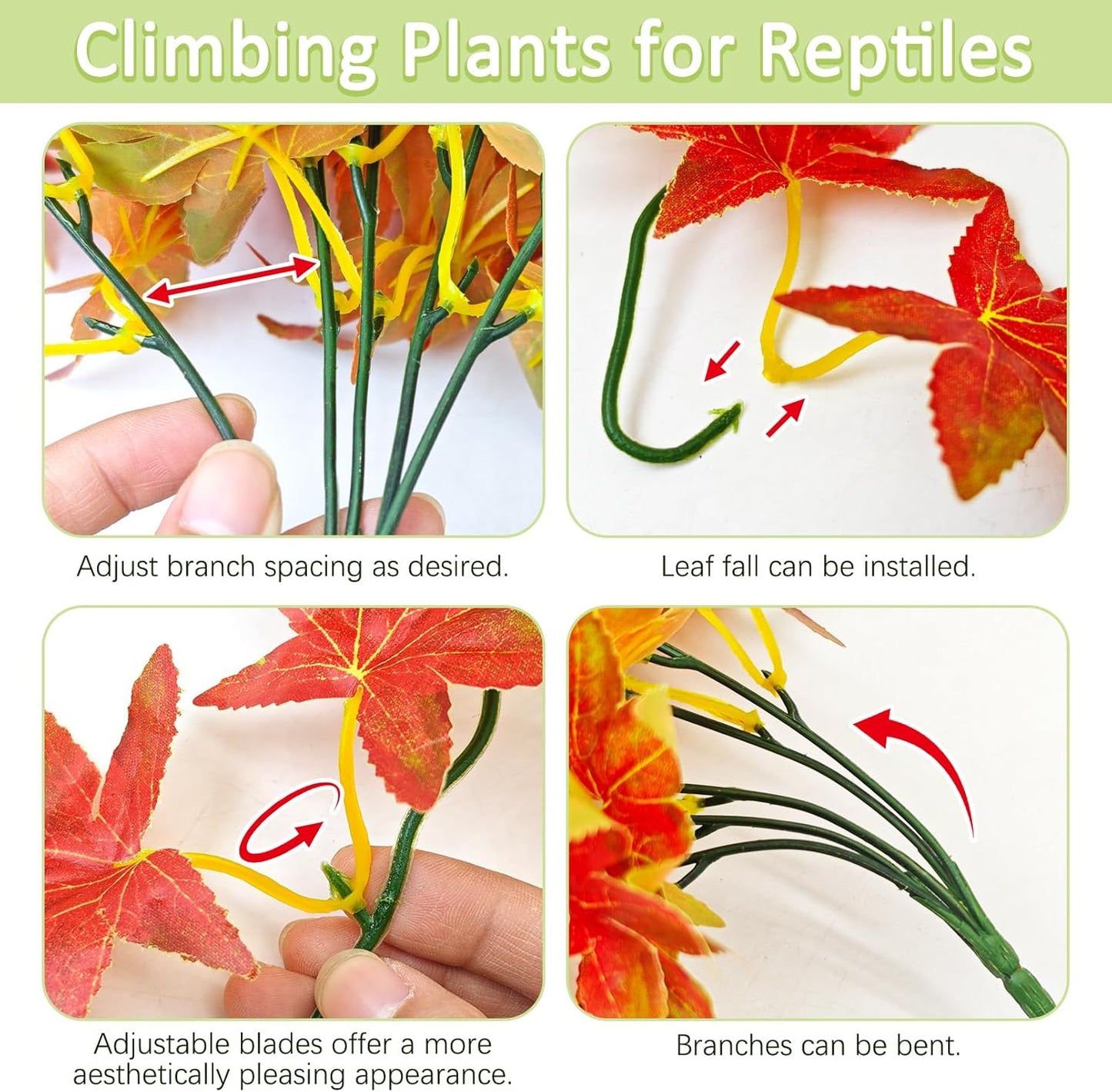 BNOSDM Reptile Plants Habitat Decorations with Suction Cup Terrarium Hanging Plant Bearded Dragon Tank Accessories Artificial Leaves Reptile Hide for Lizard Snake Leopard Gecko Chameleon (Red)