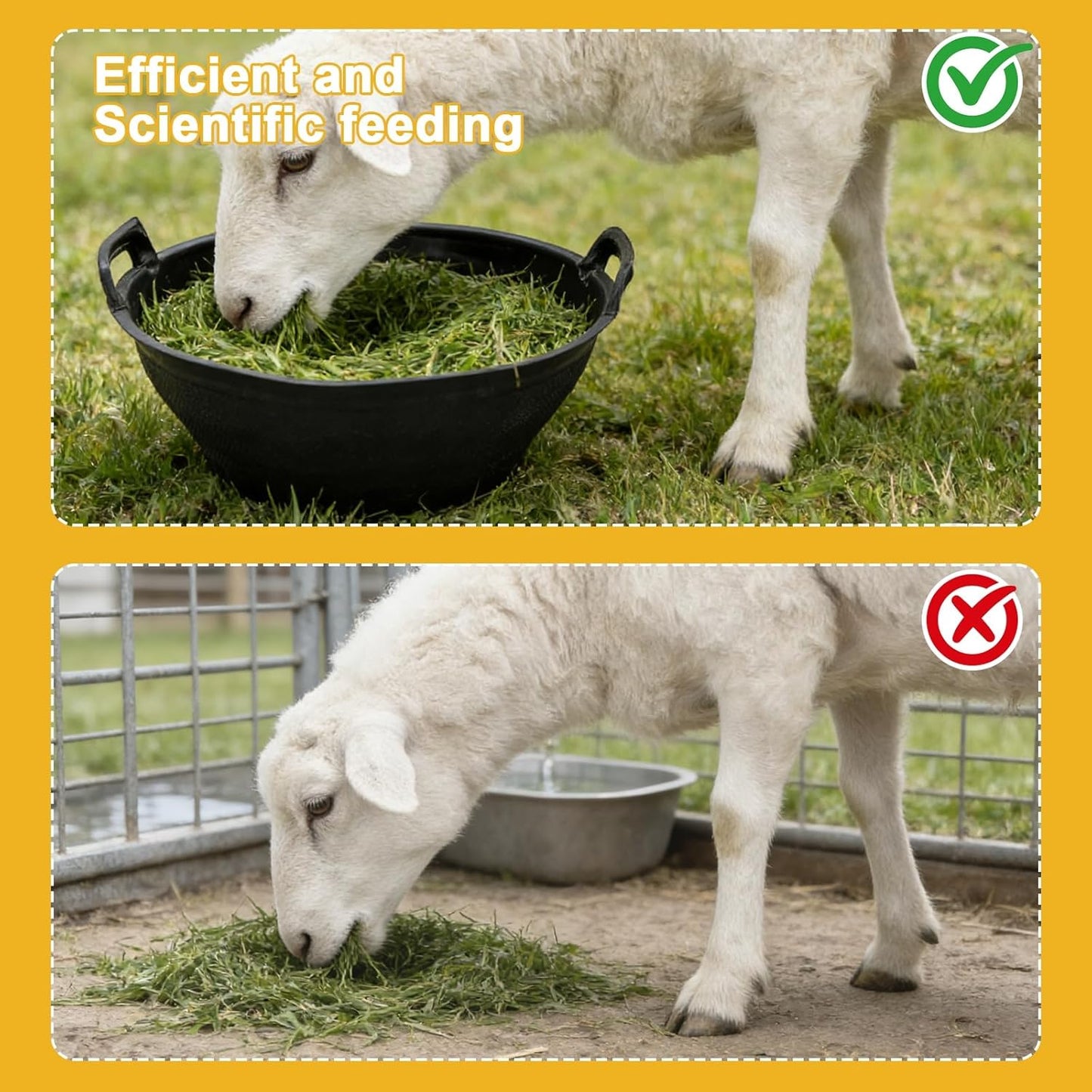 6Pcs Rubber Feed Pan with Handle, 3 Gallon / 12 Quart Rubber Feed Pan Utility Horse Feed Bucket for Cats Dogs Goats Chicken Dust Bath Container Animal Feeding Watering Bowl