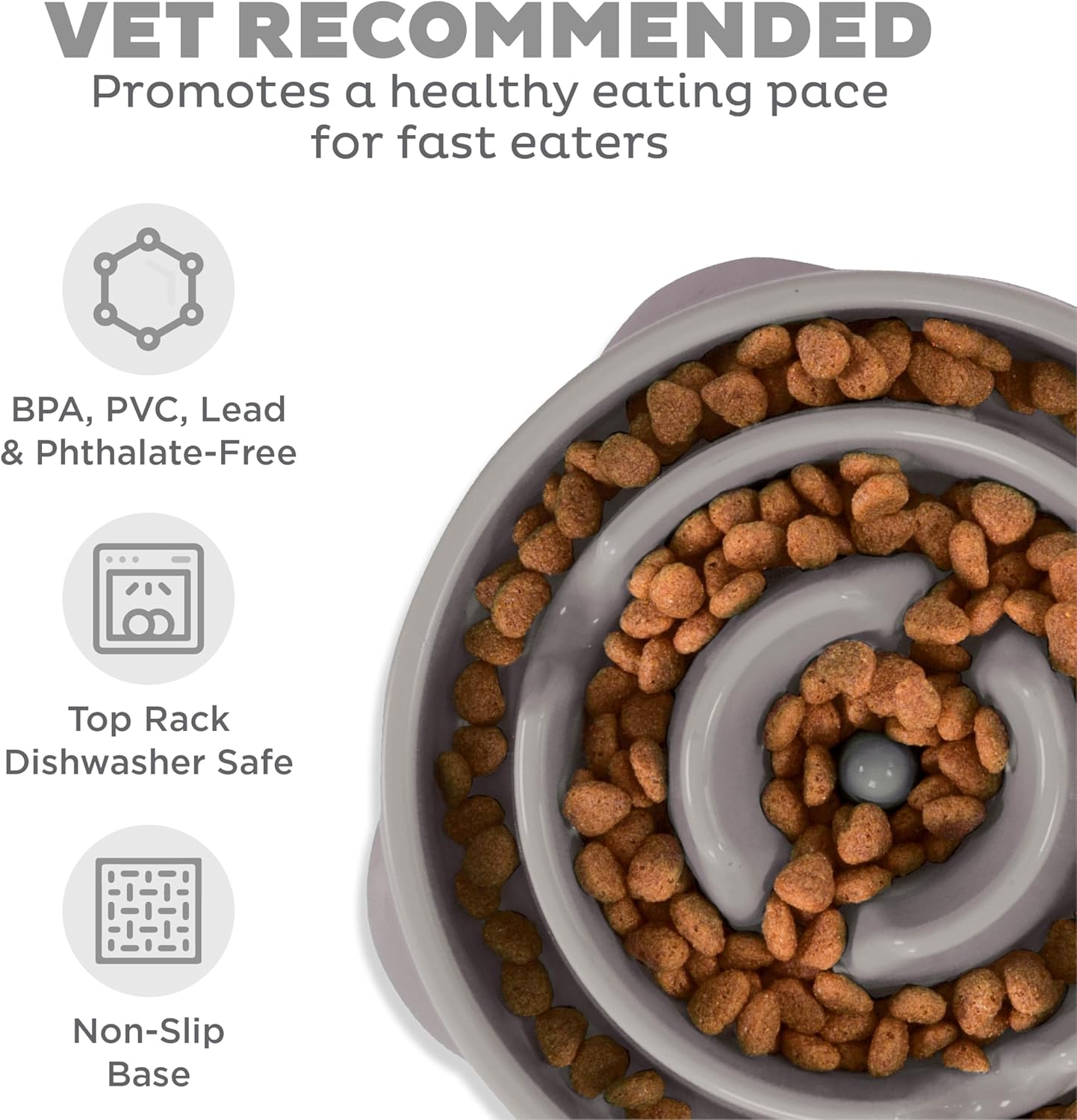 Outward Hound Large Slow Feeder Bowl, Puzzle Maze for Fast Eaters, Medium to Large Dogs, Helps Prevent Bloat & Aid Digestion, Holds 4 Cups Wet or Dry Food, Non-Slip, Made Without BPA, Gray