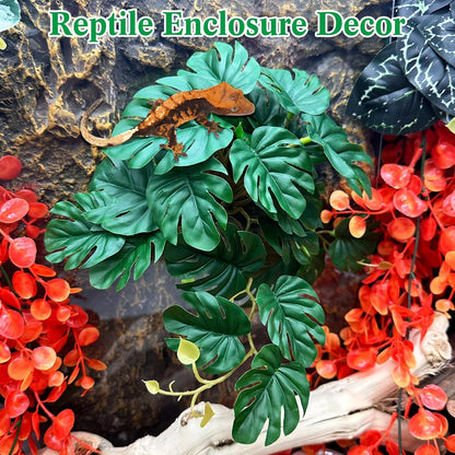 VCEPJH Reptile Bark Bedding,1 LB Natural Cork Bark for Geckos and 2 Pcs Plants with Suction Cup Amphibian Habitat Decor for Bearded Dragon, Lizard, Snake