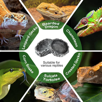 TRUVIC Reptile Habitat Decor Kit: Resin Tree Trunk Reptile Hide & Dual Feeding Dish Set