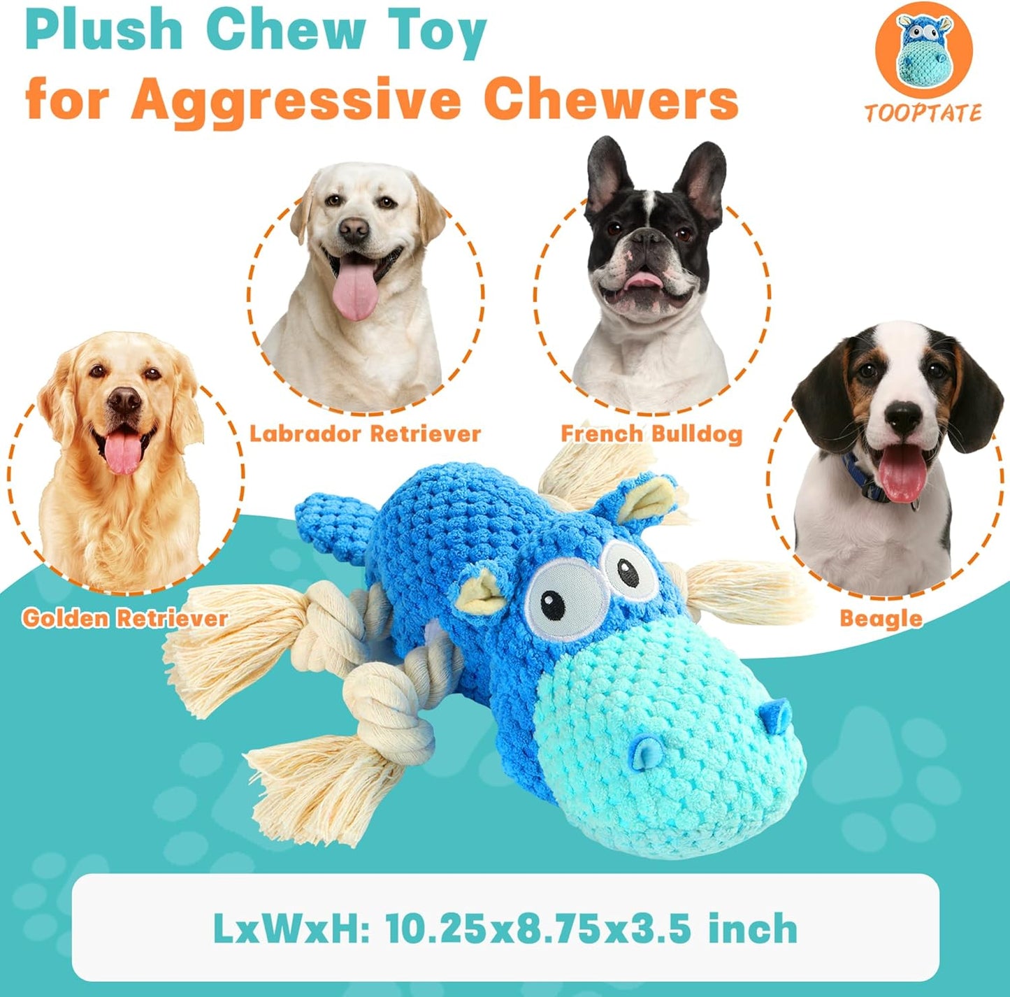 Dog Toys for Aggressive Chewers - Dog Toys to Keep Them Busy Squeaky Dog Toys for Large Dogs (Blue, Medium)