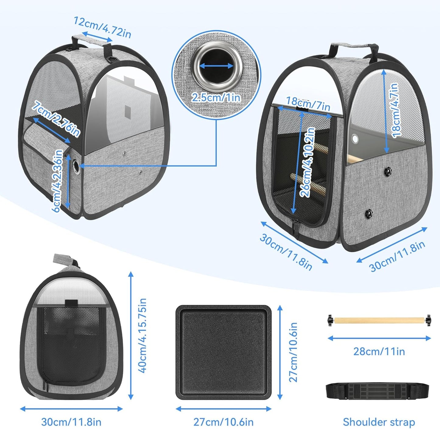 Akinerri Birds Travel Carrier, Small Bird Travel Bag, Transparent Breathable Travel Cage Bird Parrot Carrier, Include Perch and Bottom Tray