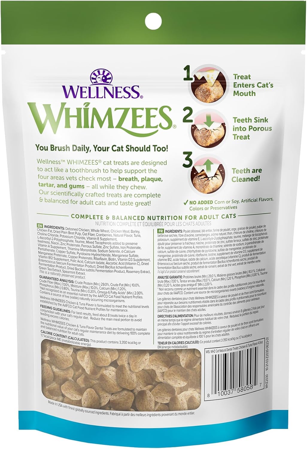 Whimzees Wellness Cat Dental Treats, Natural Chews, Chicken and Tuna Flavor, (4.5 Ounce Bag) (Pack of 2)