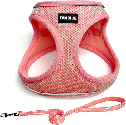 Dog Harness and Leash Set, No Pull Soft Mesh Pet Harness -in Puppy Pet Vest Harnesses for XS,Small,Medium Dogs and Cats Pink-M