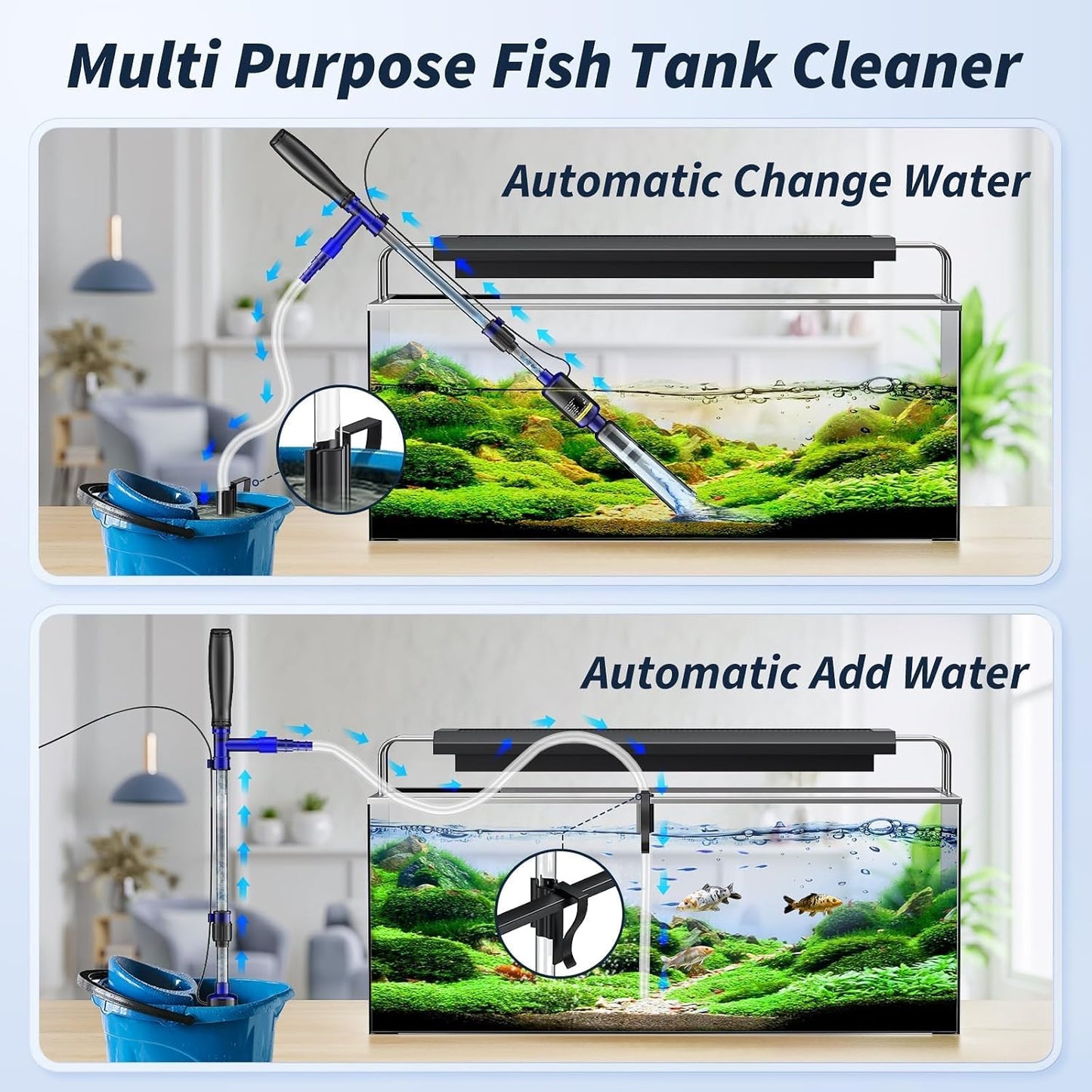 Fish Tank Cleaner, Aquarium Gravel Cleaner, 530GPH/32W Electric Fish Tank Cleaning Tools, Adjustable Water Flow Aquarium Gravel Cleaner, Turtle Tank Gravel Cleaner Vacuum for Wash Sand, Water Changing