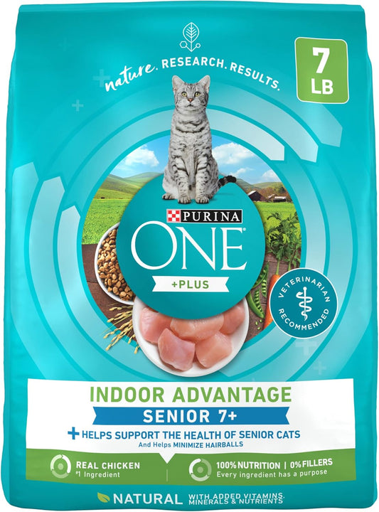 Purina ONE High Protein, Natural Senior Dry Cat Food, Indoor Advantage Senior+ - 7 Lb. Bag