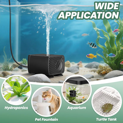 Mini Submersible Water Pump, Ultra Quiet Water Pump, 300L/H, for Turtle Tank, Fountains, Aquariums (5W, 79GPH)