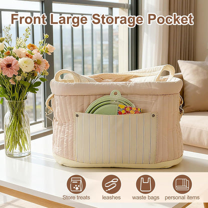 Stylish Quilted Dog Sling Carrier – Hands-Free Pet Shoulder Bag for Small Dogs & Cats, Breathable & Secure Travel Tote up to 10 lbs, Beige