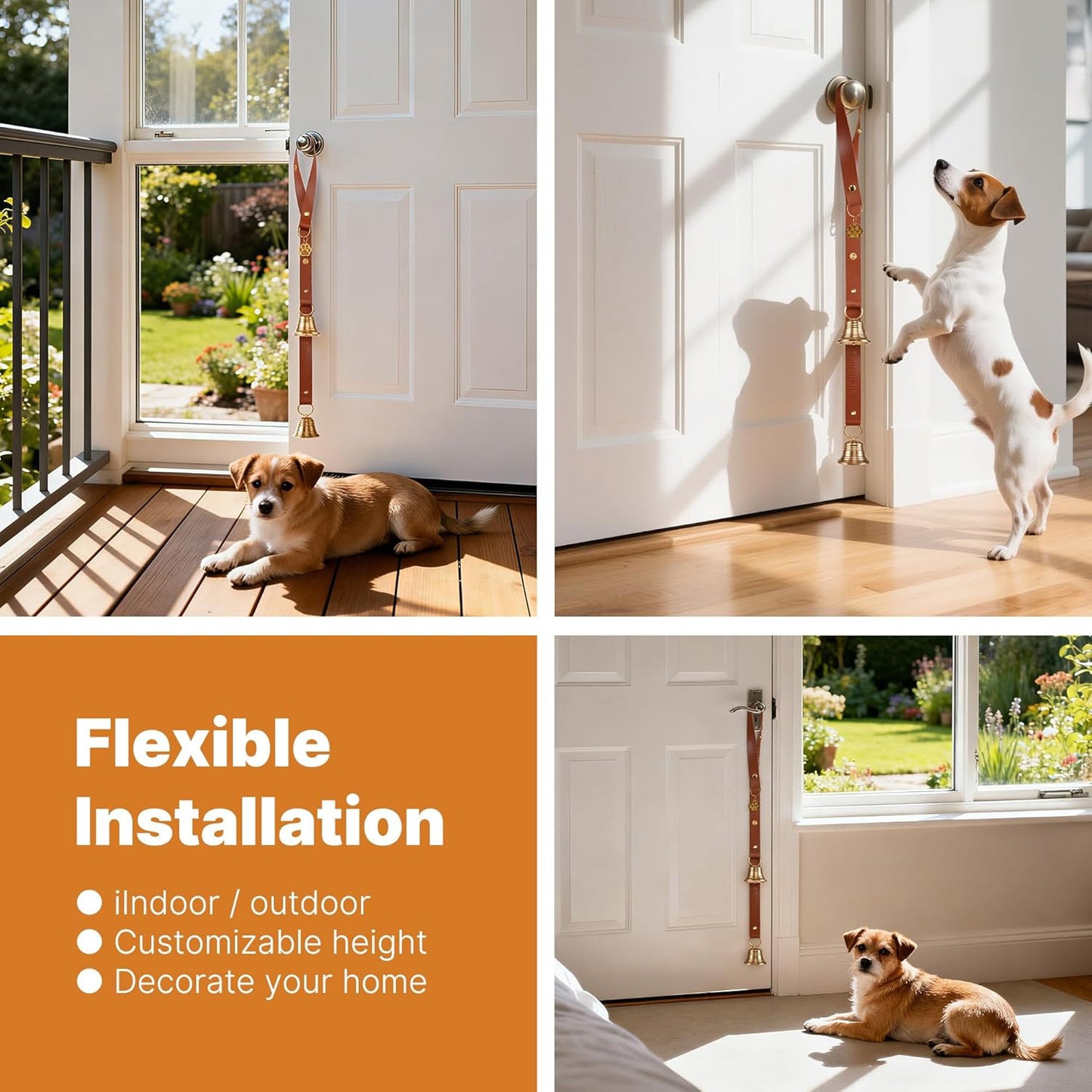 Leather Dog Door bells for Potty Training, Big Brass Puppy Dog Door Bells Extra Loud for Dogs Training, Housebreaking, Door Knob, Dog Bell to Ring to Go Outside Puppy Pet Supplies Leather 2Packs