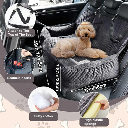 Suzile Dog Car Seat Bed for Large Under 100lbs or 3 Small Dogs Fully Detachable Washable Dog Car Bed with Safety Tethers Comfortable Protector for Home Travel Camping, 49'' x 22"(Gray for Large Dogs)