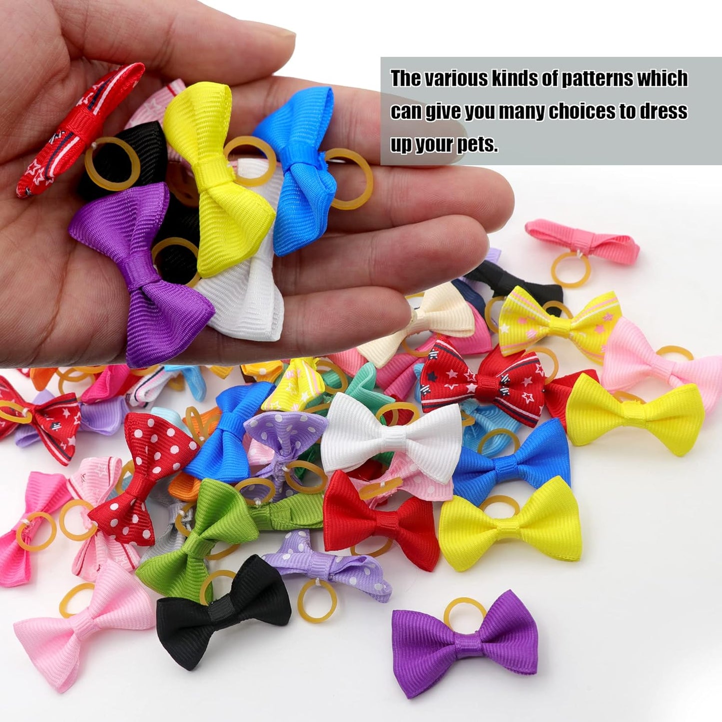 YAKA 60PCS (30 Paris) Cute Puppy Dog Small Bowknot Hair Bows with Rubber Bands Handmade Hair Accessories Bow Pet Grooming Products(Mix Colors)