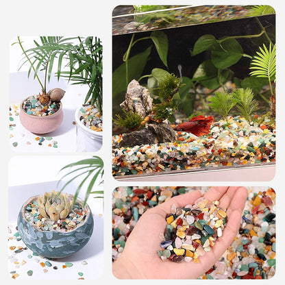 Mixed Crushed Crystal Chips Bulk 1lb 1200+Pcs Assorted Tumbled Stone Chips Natural Polished Mixed Chakra Aquarium Gravel Rocks for Plants Terrarium Supplies Fish Tank Gravel Pebbles Vase Filler
