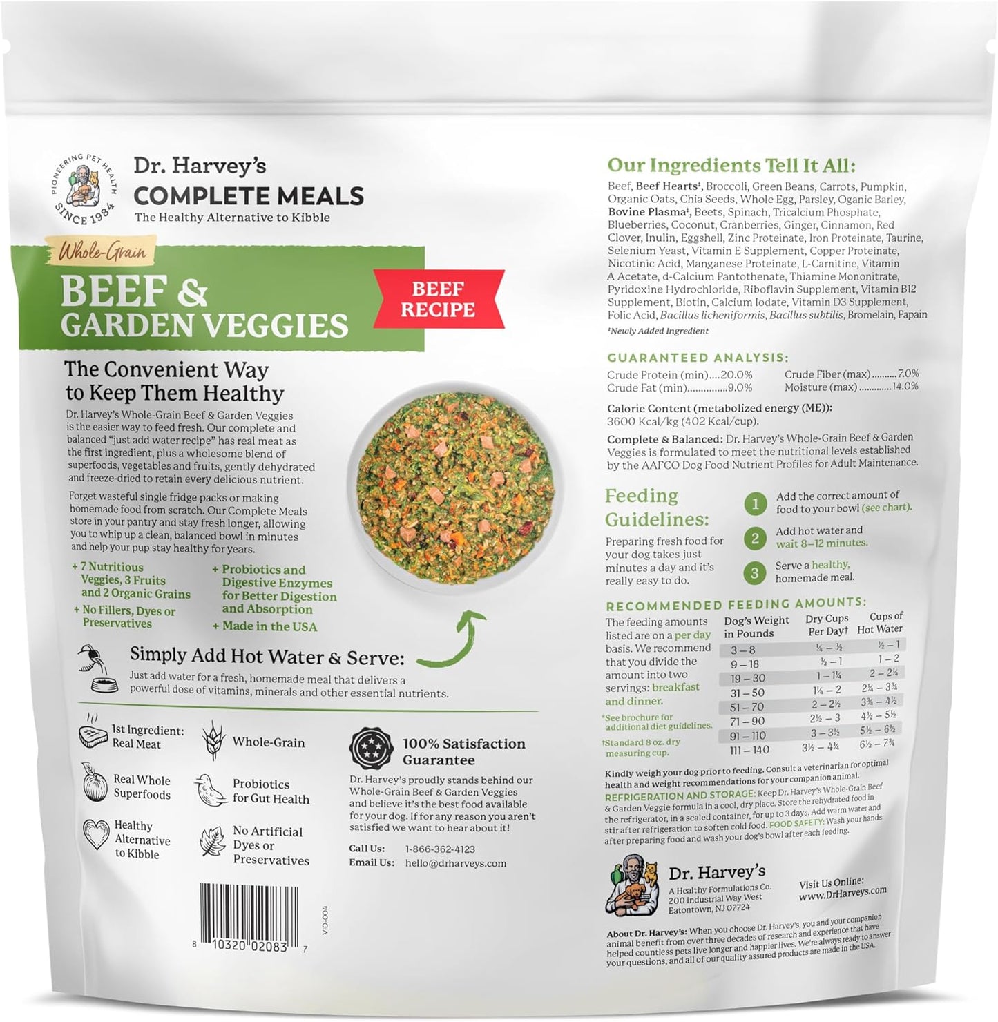 Dr. Harvey's Beef & Garden Veggies Dog Food, Human Grade Whole-Grain Dehydrated Dog Food with Freeze-Dried Beef (5 Pounds)