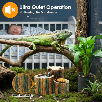 MIXJOY Reptile Water Fountain with Food Dish 550ML, 2 in 1 Reptile Waterfall Drinking Fountain, Reptile Water Dispenser for Bearded Dragon, Gecko, Leopard, Lizard, Chameleon, Tree Frog