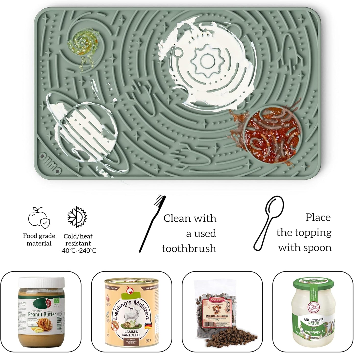 OHMO Lick Mat for Dogs & Cats - Large Size 9.8"×5.9" (2pcs, Blue+Green) - Space Star Design Slow Feeder with Suction Cups, Keep Them Busy & Anxiety Relief, Easy Clean Enrichment Accessories