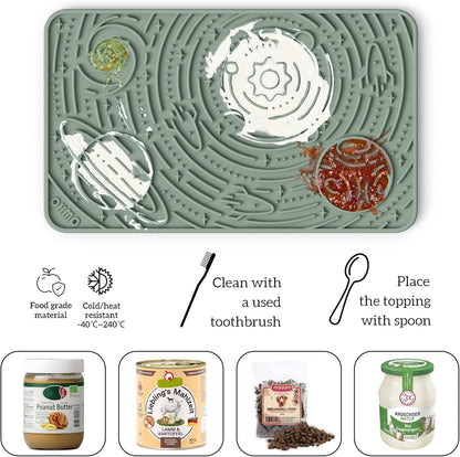 OHMO Lick Mat for Dogs & Cats - Large Size 9.8"×5.9" (2pcs, Blue+Green) - Space Star Design Slow Feeder with Suction Cups, Keep Them Busy & Anxiety Relief, Easy Clean Enrichment Accessories