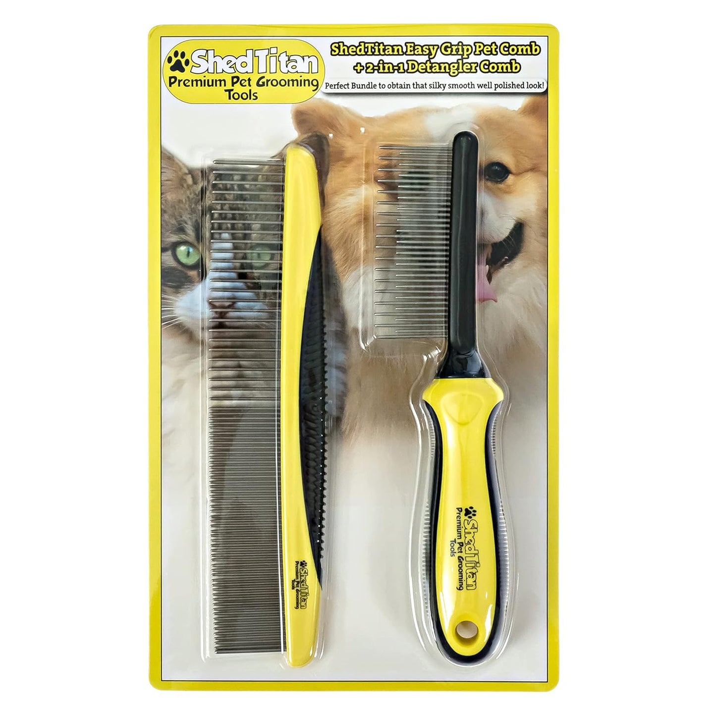 Metal Dog Comb for Matted Hair & Detangler Combs Set - Remove Tangles & Matted Fur - Easy Safe Cat & Dog Combs for Grooming Doodles