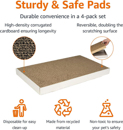 Amazon Basics Corrugated Cardboard Cat Scratchers, 4 Pack, White