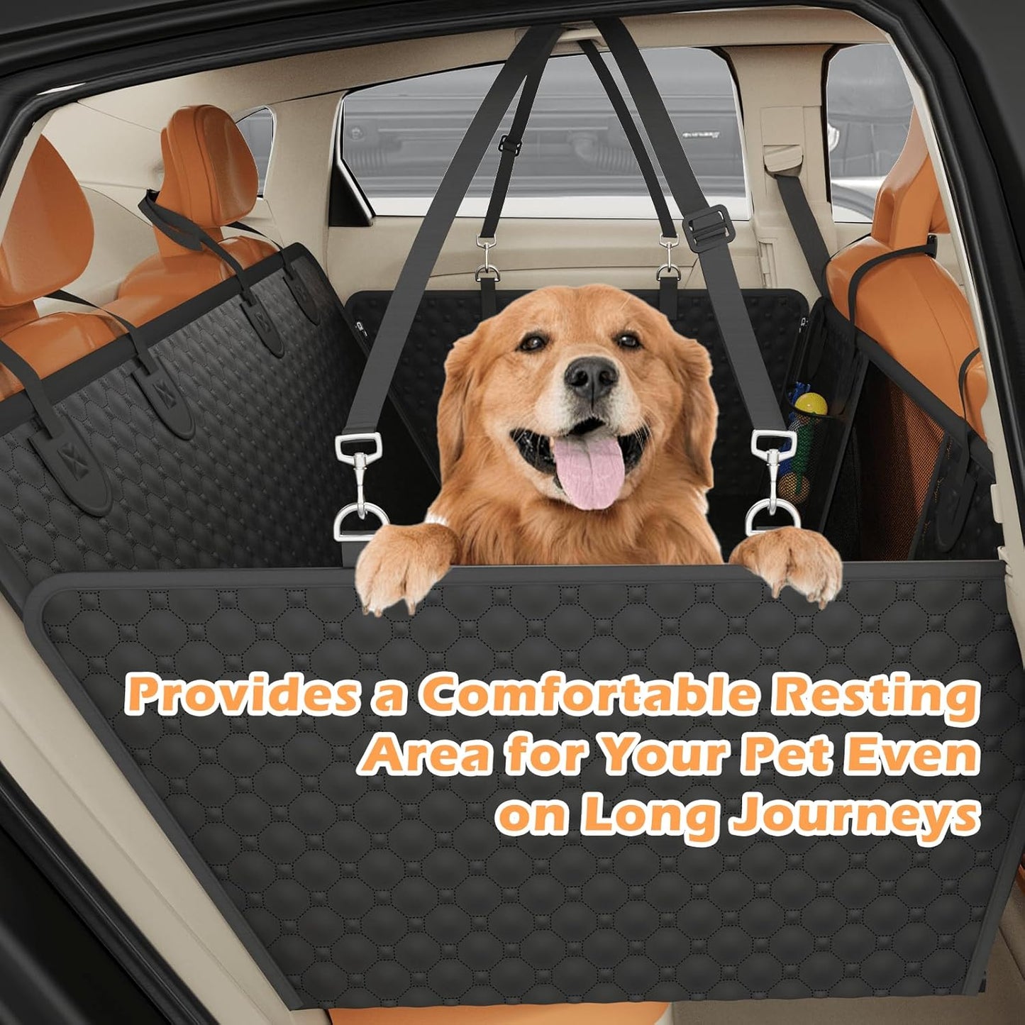 Large Back Seat Extender, Heavy Duty Dog Seat Cover for Back Seat, Waterproof Nonslip Hammock for Car with Side Flap, Scratch Proof Pet Back Seat Covers