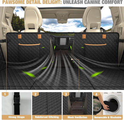 Lekereise Back Seat Extender for Dogs, Hard-Bottom Hammock Holds up to 400 lb, Waterproof with Mesh Window & Storage Pockets – Universal Fit, Black