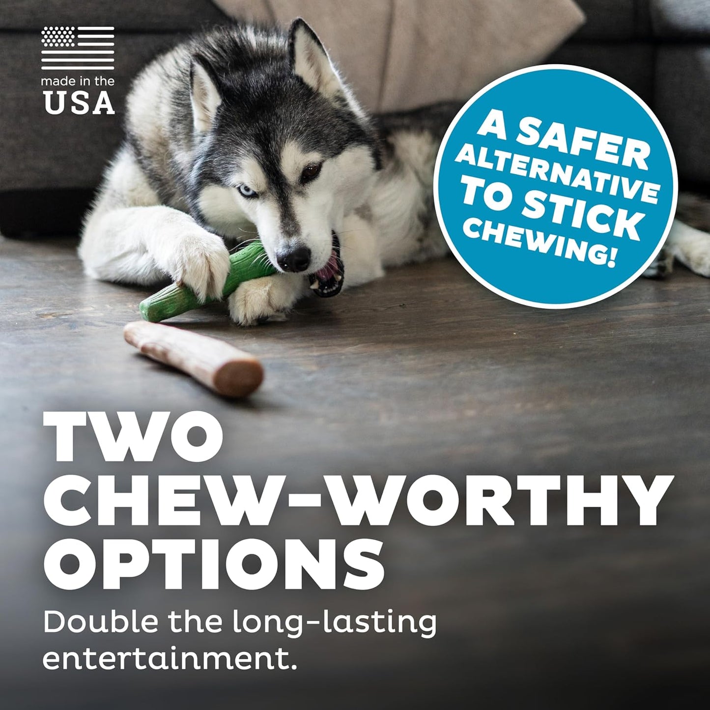 Outward Hound Dogwood Wood Durable Dog Chew Toys, Real Wood & Mint, 2-Pack, Large