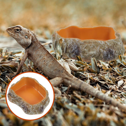 Resin Rock Worm Feeder Dish and Tortoise Water Bowl Reptile Food Holder XS Size Terrarium Feeding Supplies for Lizards Geckos Turtles and Amphibians