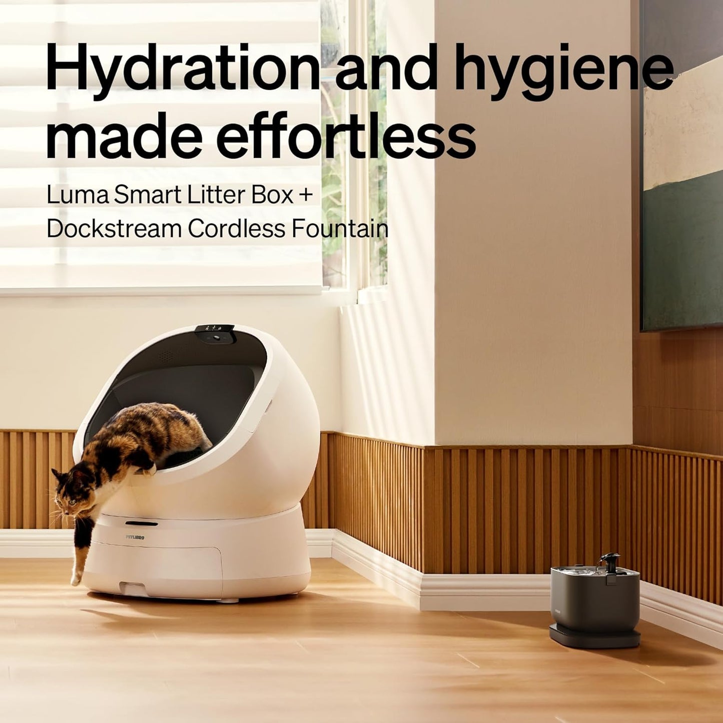 Bundle of PETLIBRO Luma Automatic Cat Litter Box AI Waste Analysis + PETLIBRO Cat Water Fountain, Cordless Water Fountain Battery Operated, 2.5L/84oz Dockstream with Stainless Steel Tray