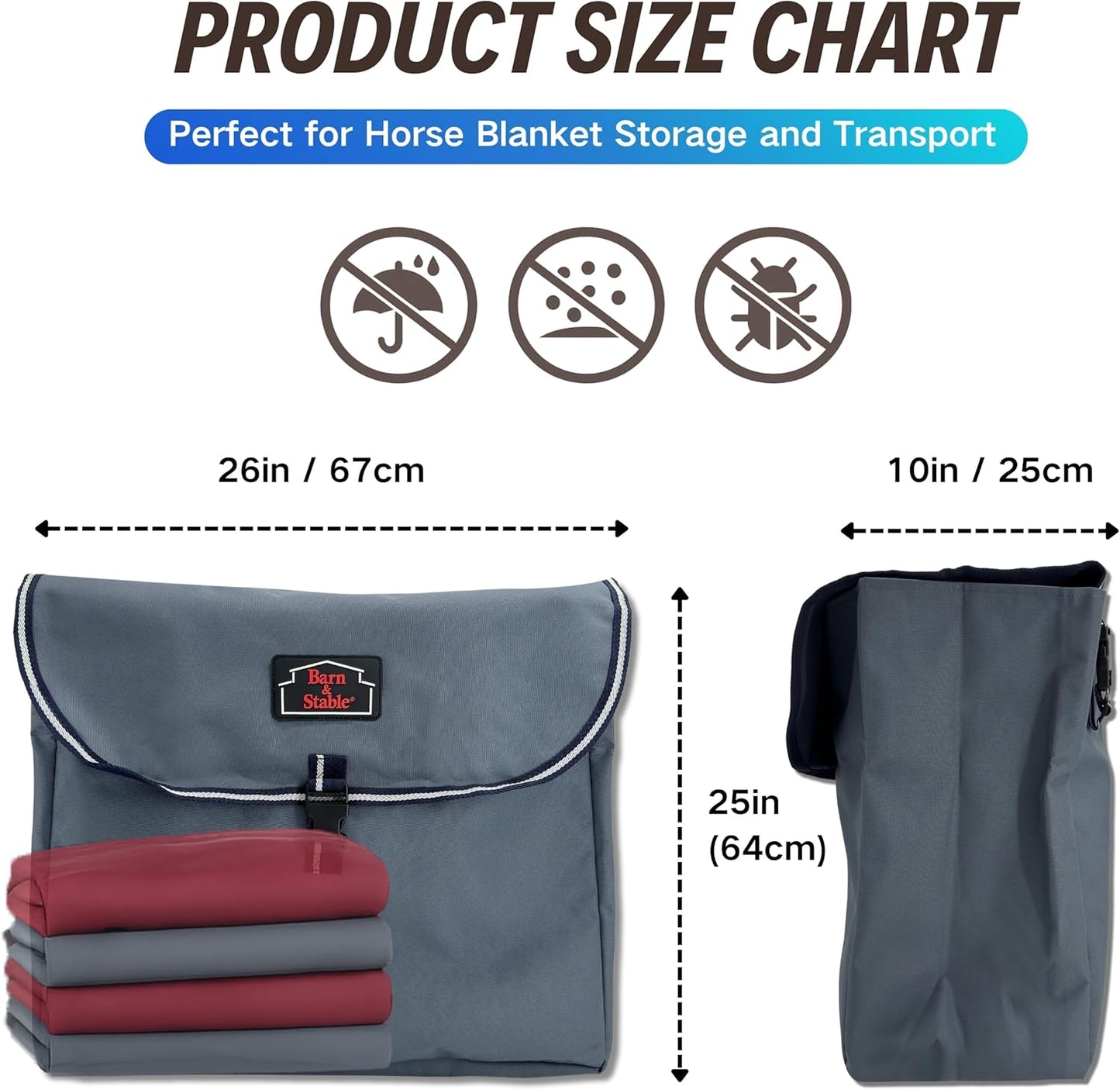BARN & STABLE 600D Horse Blanket Storage Bag Large Boots Storage Organizer Bag for Horse with Quick Grip Closure and 3 Adjustable Straps