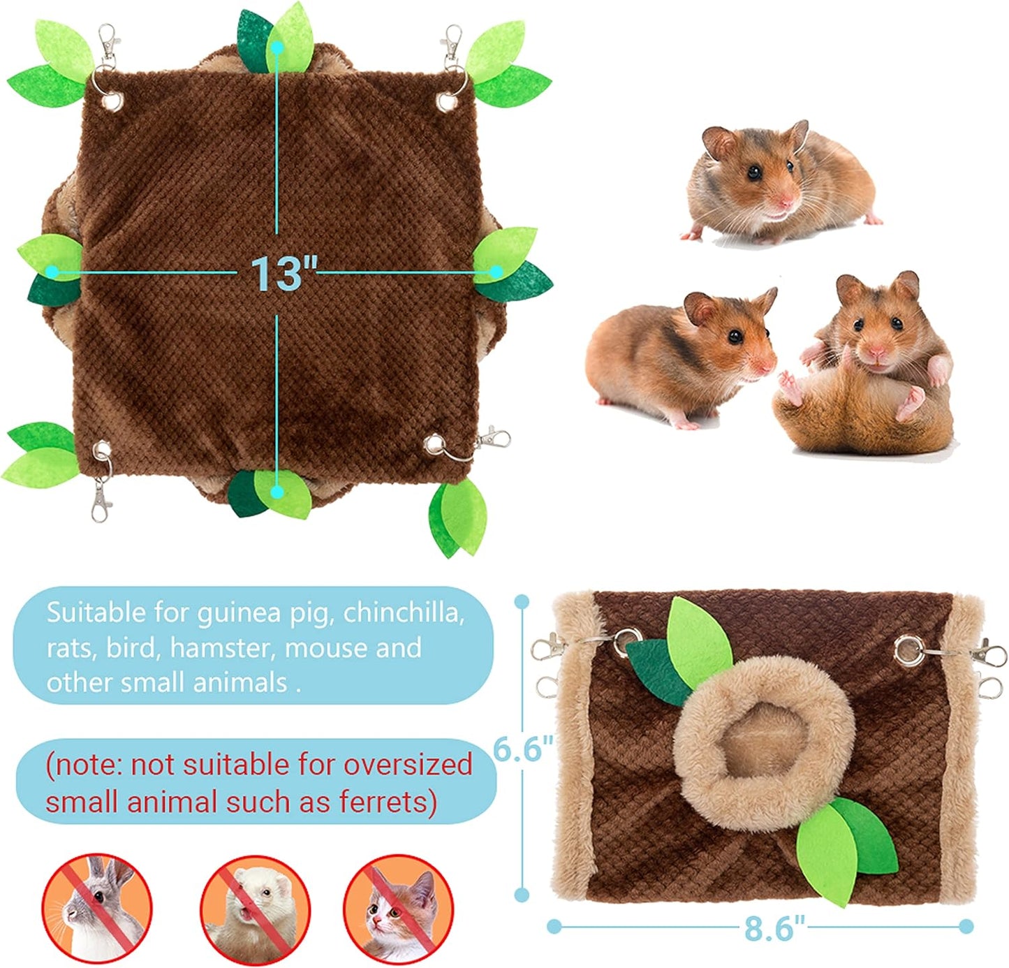 Small Animal Hammock - Hanging Hammock & Tunnel Hideout for Guinea Pig Hamster Parrot Rat Chinchilla - Warm Swing Plush Cage Bed Washable Pet Hammock
