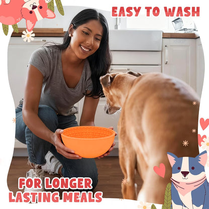 4 Pcs Dog Enrichment Lick Bowls Silicone Freeze Bowls Interactive Cat Licking Mats Slow Feeders Includes 2 Pcs Brush for Pet Boredom Anxiety Relief,Oral Health,Wobble or Stay Put Freeze Feeder