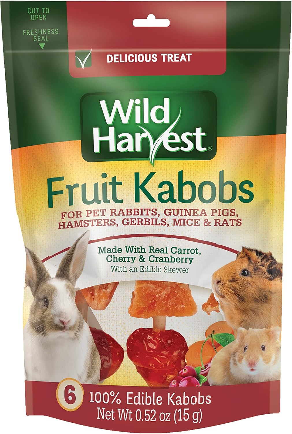 Wild Harvest Fruit Kabobs, 6 Count, for Pet Rabbits, Guinea Pigs, Hamsters, Gerbils, Mice and Rats