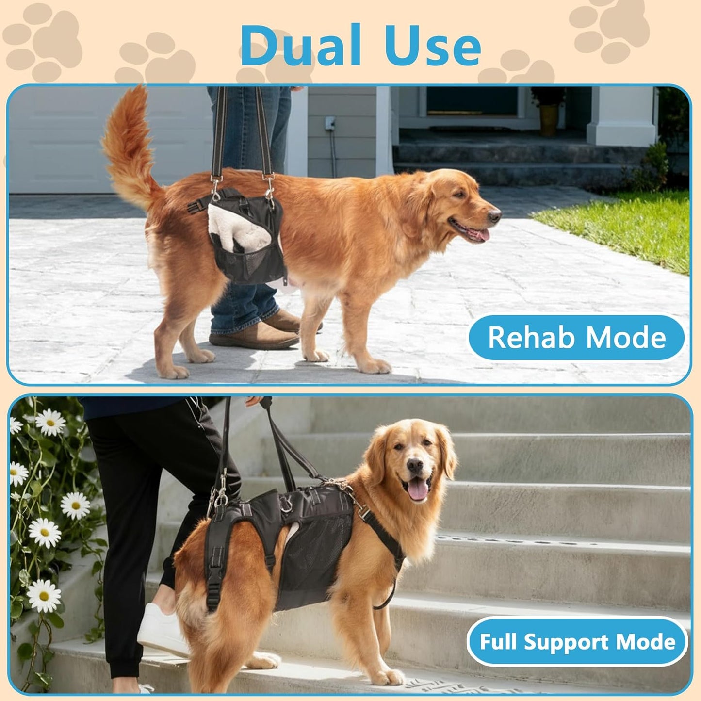 Dual-use Dog Lift Rehab Hareness Canine Sling for Small Pooch Rear Legs and Hip Support,Adjustable and Soft Brace Strap for After ACL Surgery, Helps Senior, Injured and Disabled K9