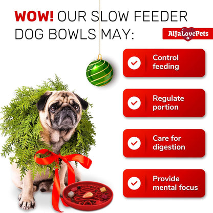 Slow Feeder Dog Bowls – Dog Bowl with Christmas Design – Red Lick Mat for Dogs – Dog Food Bowl – Safe Silicone Material – for Dogs Using – Dog Bowl Mat by Alfa Love Pets