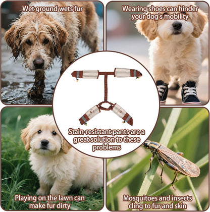Anti-Dirt Pants for Small Dogs, Waterproof Dog Pants Dust Free Full-Leg Protective Dog Suspender Rain Boots Anti-Slip Paw Protector Shoes for 6-11lbs Pets Outdoor Play Hiking Walking (Striped)