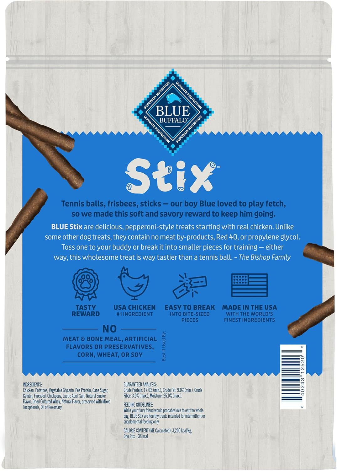 Blue Buffalo Stix Pepperoni-style Dog Treats Made with Natural Ingredients, Chicken Recipe, 24-oz. Bag