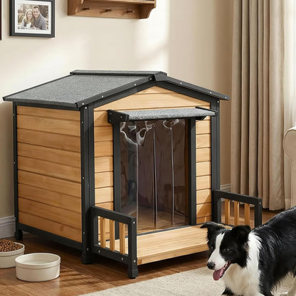 Large Indoor Outdoor Dog House,Wood Insulated Dog House,Weatherproof Outside Shelter with Elevated Floor,Easy to Assemble(43.2" L x32.7 W x 31.8" H)