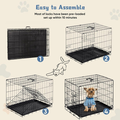DUMOS Dog Crate, 30 Inch Medium Single Door Dog Cage with Plastic Leak-Proof Pan Tray, Folding Metal Wire Pet Kennel for Indoor, Outdoor, Travel