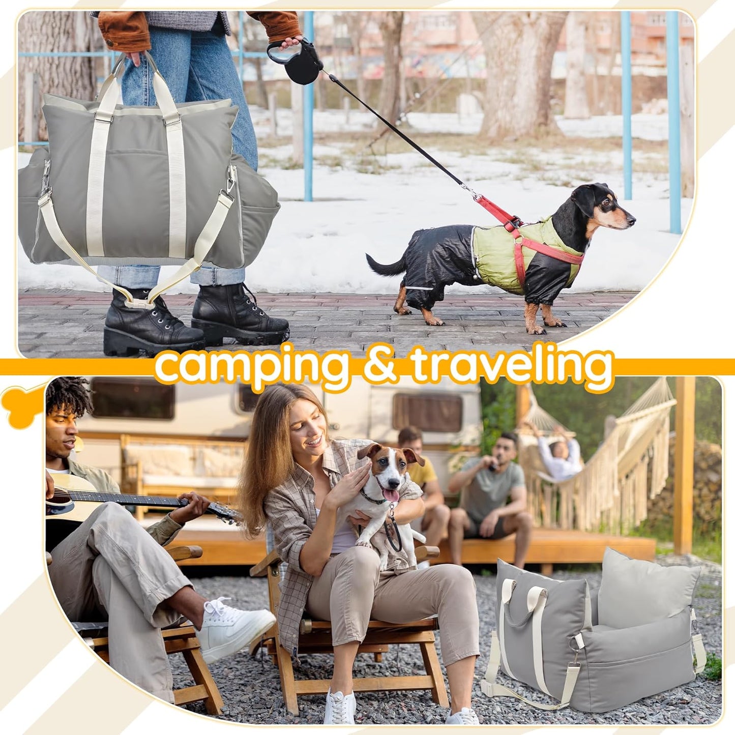 Leather Dog Car Seat for Small Dogs, Dog Booster Seat with Storage Pocket and Clip-On Safety Leash, Water/Scratch Resistant Both Indoor and Outdoor Use