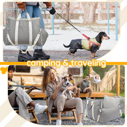 Leather Dog Car Seat for Small Dogs, Dog Booster Seat with Storage Pocket and Clip-On Safety Leash, Water/Scratch Resistant Both Indoor and Outdoor Use