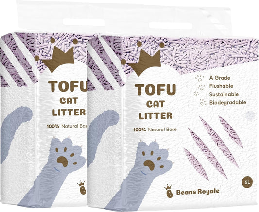2pcs Pack (6L x 2) Tofu Cat Litter, Clumping Kitty Litter, Flushable,Pea Fiber,Dust Free, Odor Control, Low Tracking, Lightweight (Lavender)