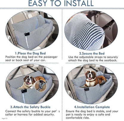 Dog Car Seat for Large Dogs,Dog Booster Seat Under 80lbs or 2 Small Dogs, Detachable Pet Seat with Safety Belt, Non-Slip Base, and Storage Pockets for Car Travel