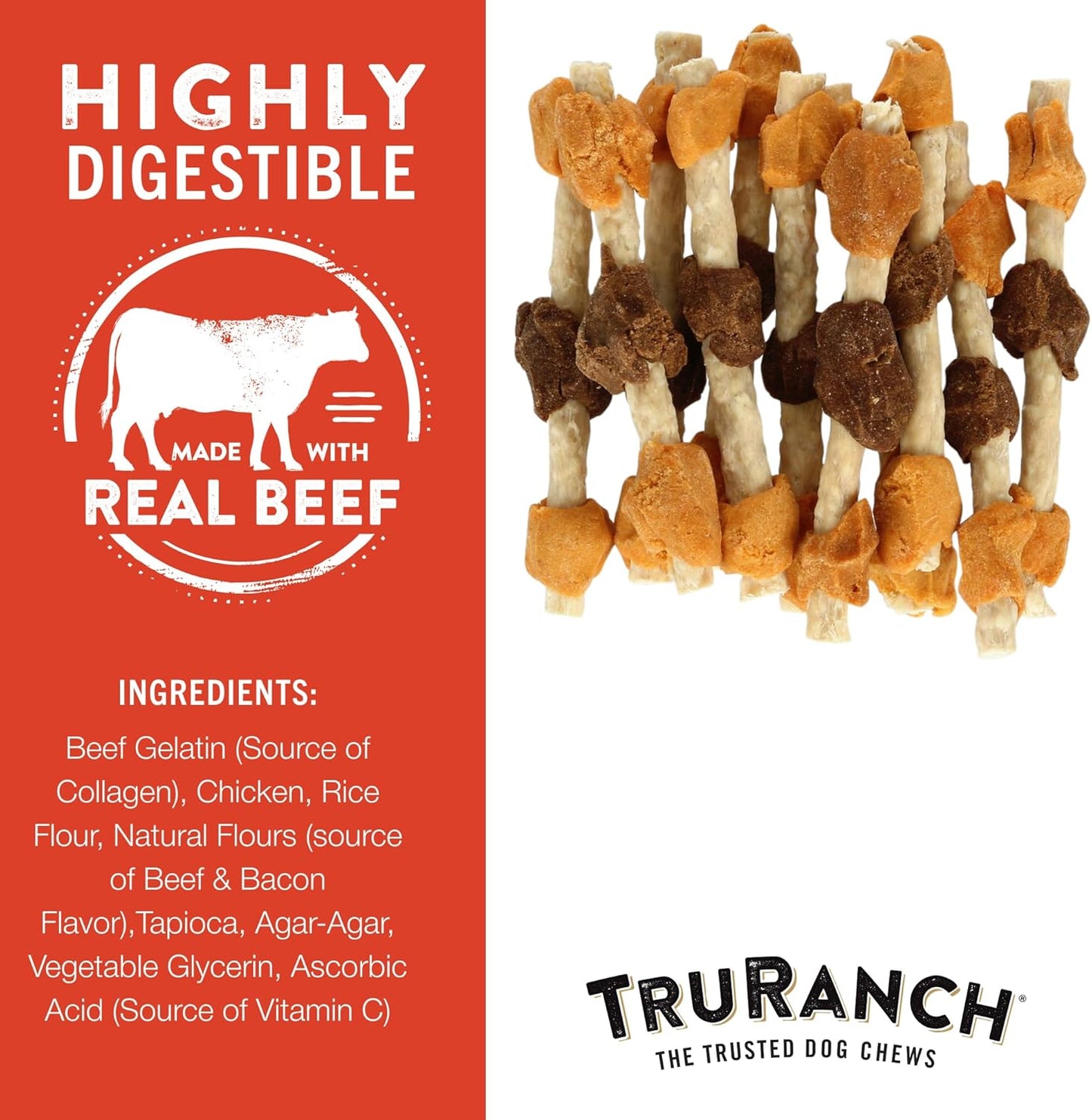 TRURANCH 5" BBQ Collagen Skewers - Collagen Dog Chews - Long Lasting Healthy Joint Support Dog Treat - Rawhide Alternative - Skin & Coat Health, 1 Bag, 15 Count